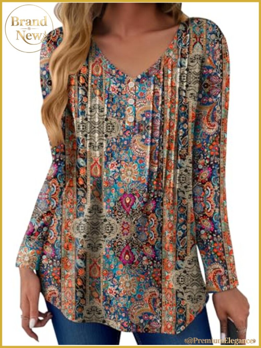 Zeagoo Women's V-Neck Pleated Long Sleeve Floral Print Tunic, 95% Polyester 5%